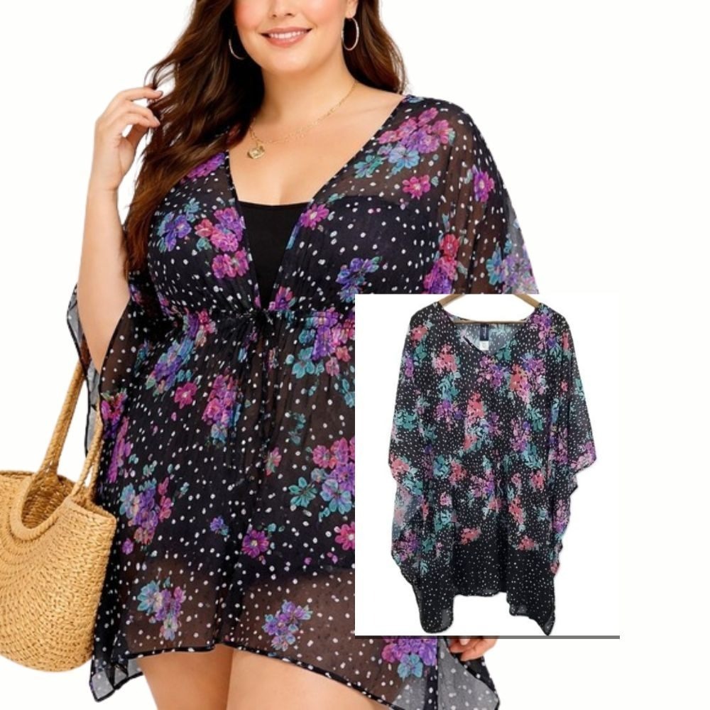Swimsuits For All Swim Cover Up Sheer Chiffon Floral Beach Womens 22/24